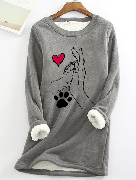 Palm High-Fives Dog Paw Print Casual Fluff Fleece Fabric Sweatshirt, Hoodies&Sweatshirts, Lilicloth.com
