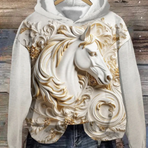 Women's Vintage Embossed Horse Print Hoodie, Hoodies&Sweatshirts, Lilicloth.com