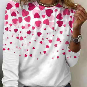 Women's Long Sleeve Tee T-shirt Spring/Fall Heart/Cordate Printing Crew Neck Casual Graphic Tee Top, JustFashionNow T-Shirts, color:White|size:XXL