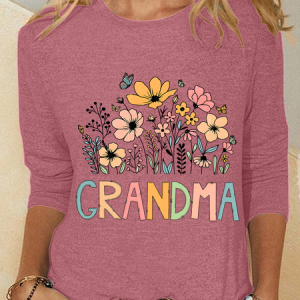 Granny Retro Floral Casual Long Sleeve Shirt, Long sleeves, Lilicloth.com