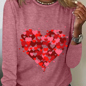 Heart Valentines Day Casual Long Sleeve Shirt, Long sleeves, Lilicloth.com