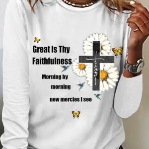 Great Is Thy Faithfulness Long Sleeve Crew Neck T-shirt, Long sleeves, Lilicloth.com