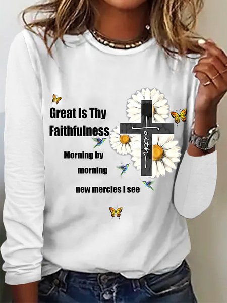 Great Is Thy Faithfulness Long Sleeve Crew Neck T-shirt, Long sleeves, Lilicloth.com
