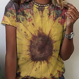 Lilicloth X Kat8lyst Sunflower Crew Neck Women's T-Shirt, T-shirts, Lilicloth.com