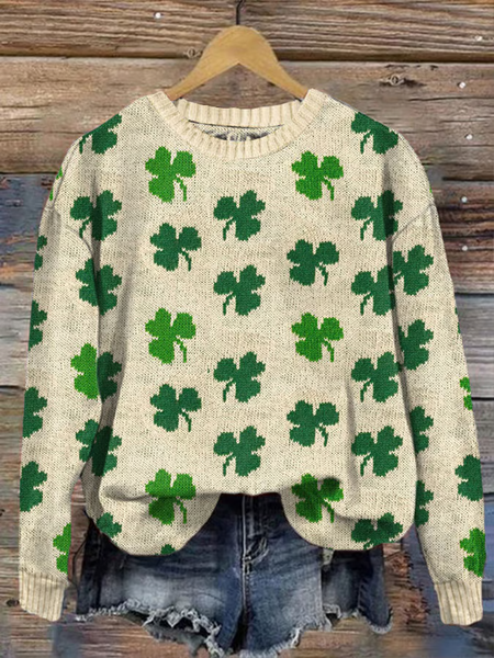 Women's Shamrock Winter Casual Long Sleeve Crew Neck Knitted Sweater, JustFashionNow Sweaters, color:As Picture|size:5XL,