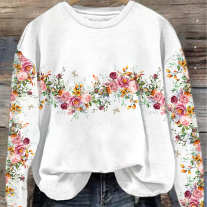 Women's Crew Neck Floral Printing Casual Spring/Fall Long Sleeve Sweatshirt, JustFashionNow Sweatshirts & Hoodies, color:White|size:XXL,