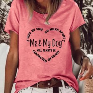 Funny Me And My Dog Will Always Be Connected By Heart Women's Casual T-Shirt, T-shirts, Lilicloth.com