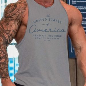 free brave men’s Text Letters Casual Tank Top, Tank Tops, Lilicloth.com