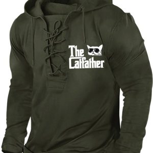 Men's The Cat Father Funny Graphics Print Regular Fit Hoodie Text Letters Casual Sweatshirt, Hoodies&Sweatshirts, Lilicloth.com
