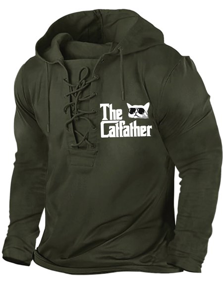Men's The Cat Father Funny Graphics Print Regular Fit Hoodie Text Letters Casual Sweatshirt, Hoodies&Sweatshirts, Lilicloth.com