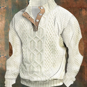 Men's Twists Braid Printed Standing Collar Button Casual Sweatshirt, Hoodies&Sweatshirts, Lilicloth.com