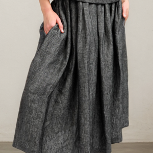 STYLE WE x CHILLINEN |Linen Plain Skirt, Skirts, color:Black-grey|size:XXL, Stylewe