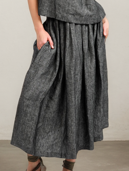 STYLE WE x CHILLINEN |Linen Plain Skirt, Skirts, color:Black-grey|size:XXL, Stylewe