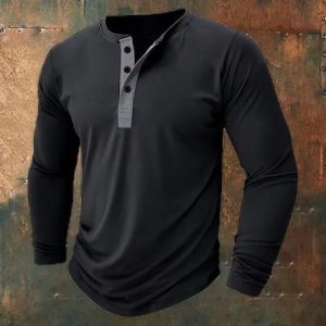 Men's Vintage Casual Three-Button Henley, T-shirts, Lilicloth.com