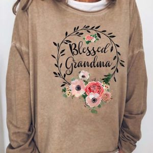 Women Grandma Family Floral Letters Loose Casual Sweatshirt, Hoodies&Sweatshirts, Lilicloth.com