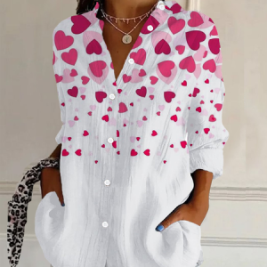 Women's Long Sleeve Shirt Spring/Fall Heart/Cordate Buckle Shirt Collar Daily Going Out Casual Top, JustFashionNow Shirts, color:White|size:XXL,