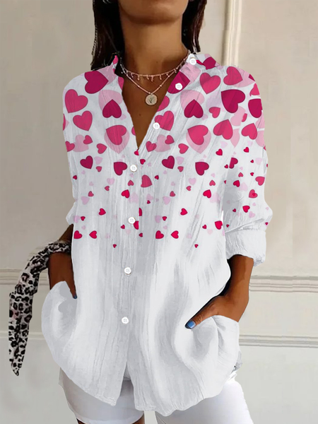 Women's Long Sleeve Shirt Spring/Fall Heart/Cordate Buckle Shirt Collar Daily Going Out Casual Top, JustFashionNow Shirts, color:White|size:XXL,