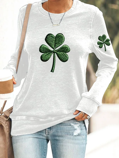 Women's Shamrock St. Patrick's Day Floral Casual Spring/Fall Long Sleeve Sweatshirt, JustFashionNow Sweatshirts & Hoodies, color:White|size:XXL,