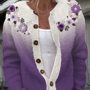 Floral gradient knitted sweater cardigan, Cardigans, Lilicloth.com