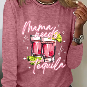 Mama Needs A Tequila Casual Long Sleeve Shirt, Long sleeves, Lilicloth.com