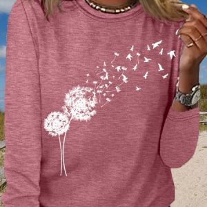 Women's Dandelion with Birds Long Sleeve Shirt, Long sleeves, Lilicloth.com