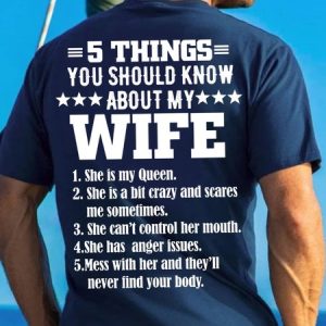 Men's 5 Things You Should Know About My Wife Funny Graphic Print Cotton Crew Neck Text Letters Casual T-Shirt, T-shirts, Lilicloth.com
