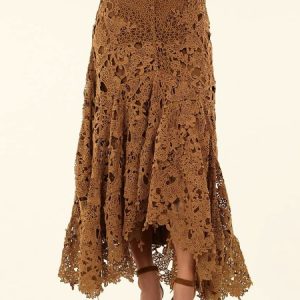 Women's Boho Lace H-Line Natural Loose Maxi Skirt, Skirts, color:Khaki|size:XXL, catalog Noracora shop