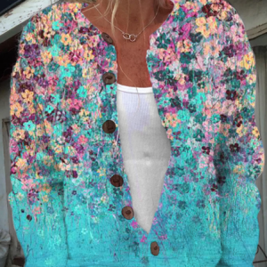 Regular Fit Casual Plants Flower Knitted Cardigan, Cardigans, Lilicloth.com