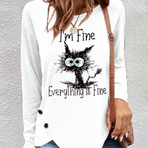 Women's Funny Grumpy Cat I'm Fine Long Sleeve T-Shirt, Long sleeves, Lilicloth.com