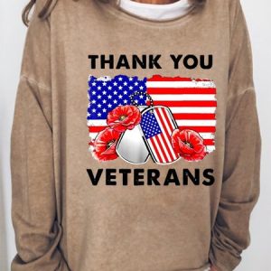 Women's Thank You Veterans Crew Neck Casual Sweatershirt, Hoodies&Sweatshirts, Lilicloth.com