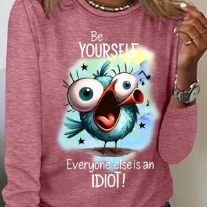 Be Yourself Crazy Bird Casual Long Sleeve Shirt, Long sleeves, Lilicloth.com