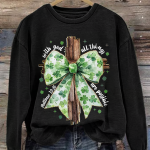 Women's Shamrock Text Letters Crew Neck Printing Casual Spring/Fall Long Sleeve Sweatshirt, JustFashionNow Sweatshirts & Hoodies, color:Black|size:XXL,
