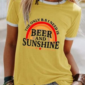 Women's The Only B.S I Need Is Beer And Sunshine Rainbow T-Shirt, T-shirts, Lilicloth.com