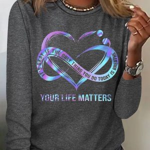 Women's Your Life Is Matter Casual Letters Top, Long sleeves, Lilicloth.com