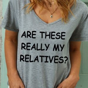 Lilicloth X Jennifer J Are These Really My Relatives Women's V Neck T-Shirt, T-shirts, Lilicloth.com