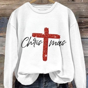 Retro Christmas Faith Cross Print Sweatshirt, Hoodies&Sweatshirts, Lilicloth.com
