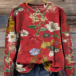 Vintage Floral Print Casual Sweatshirt, Hoodies&Sweatshirts, Lilicloth.com