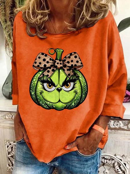 Pumpkin Grinch Leopard Coquette Bow Casual Sweatshirt, Hoodies&Sweatshirts, Lilicloth.com