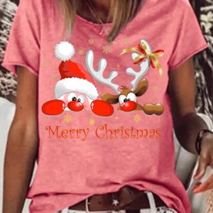 Women's Christmas Santa Printed Casual T-shirt, T-shirts, Lilicloth.com
