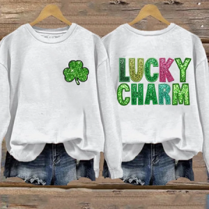 Casual St. Patrick's Day Crew Neck Shamrock Sweatshirt, Hoodies & Sweatshirts, color:White|size:XXL, catalog Noracora shop