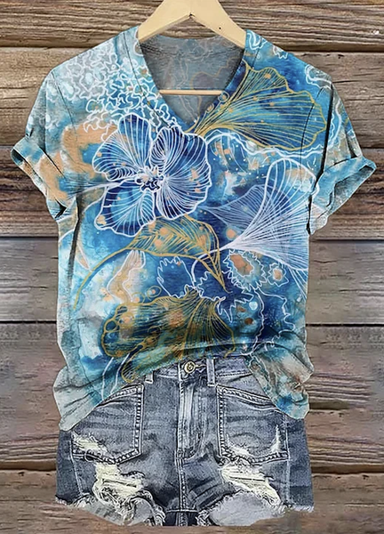 Casual Regular Fit Floral T-Shirt, T-shirts, Lilicloth.com - Image 2