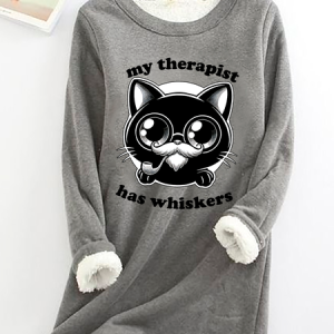 Therapist Cat - Cute Irony Pet Casual Fluff Fleece Fabric Sweatshirt, Hoodies&Sweatshirts, Lilicloth.com