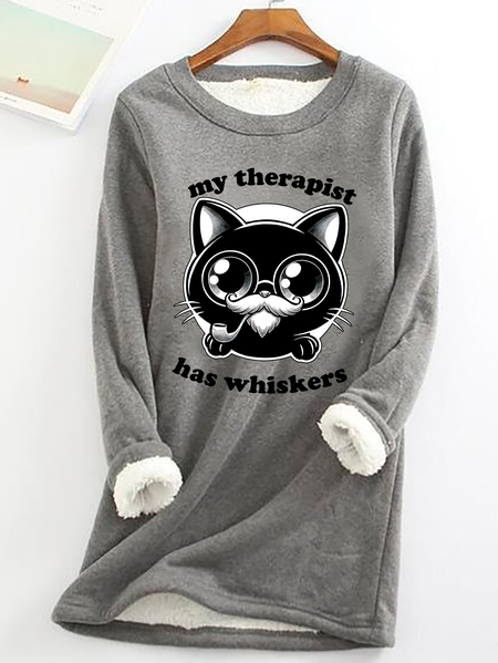 Therapist Cat - Cute Irony Pet Casual Fluff Fleece Fabric Sweatshirt, Hoodies&Sweatshirts, Lilicloth.com