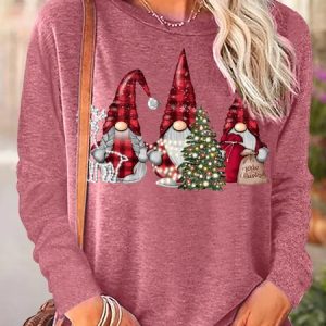 Women's Gnome Graphic Merry Christmas Long Sleeve Top, Long sleeves, Lilicloth.com