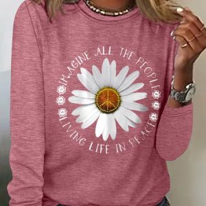 Loose Hippie Casual Cotton-Blend T-Shirt, Long sleeves, Lilicloth.com