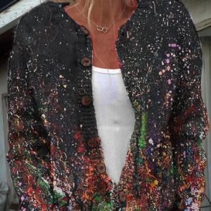 Casual Abstract Crew Neck Cardigan, Cardigans, Lilicloth.com