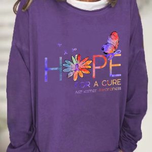Women's Hope For A Cure Purple Ribbon Alzheimer's Awareness Fighter Supporter  Casual Sweatshirt, Hoodies&Sweatshirts, Lilicloth.com