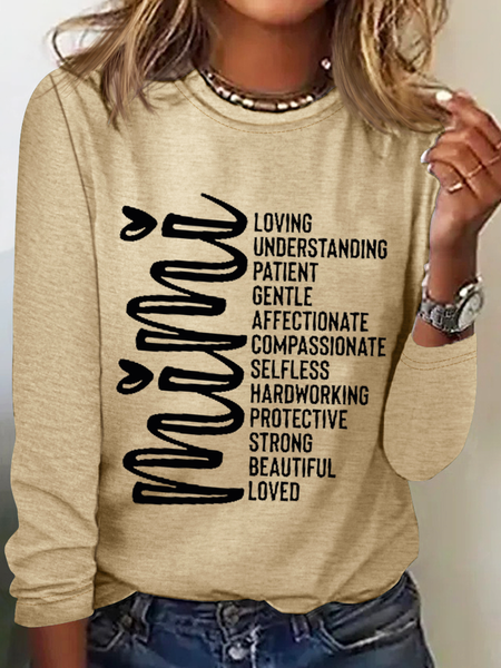 Women‘s Funny Mimi Noun Cotton-Blend Simple Crew Neck Text Letters Long Sleeve Top, Long sleeves, Lilicloth.com