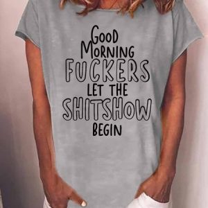Women's Funny Word ShitShow Casual Crew Neck T-Shirt, T-shirts, Lilicloth.com