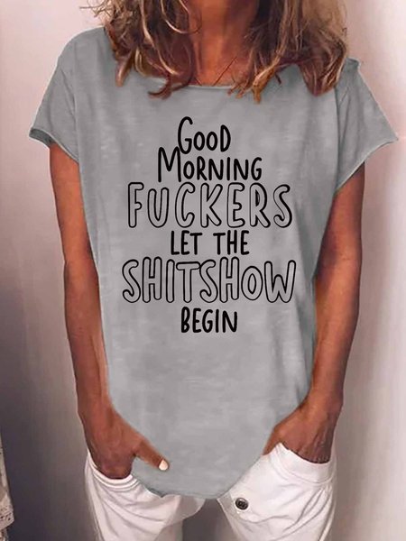 Women's Funny Word ShitShow Casual Crew Neck T-Shirt, T-shirts, Lilicloth.com